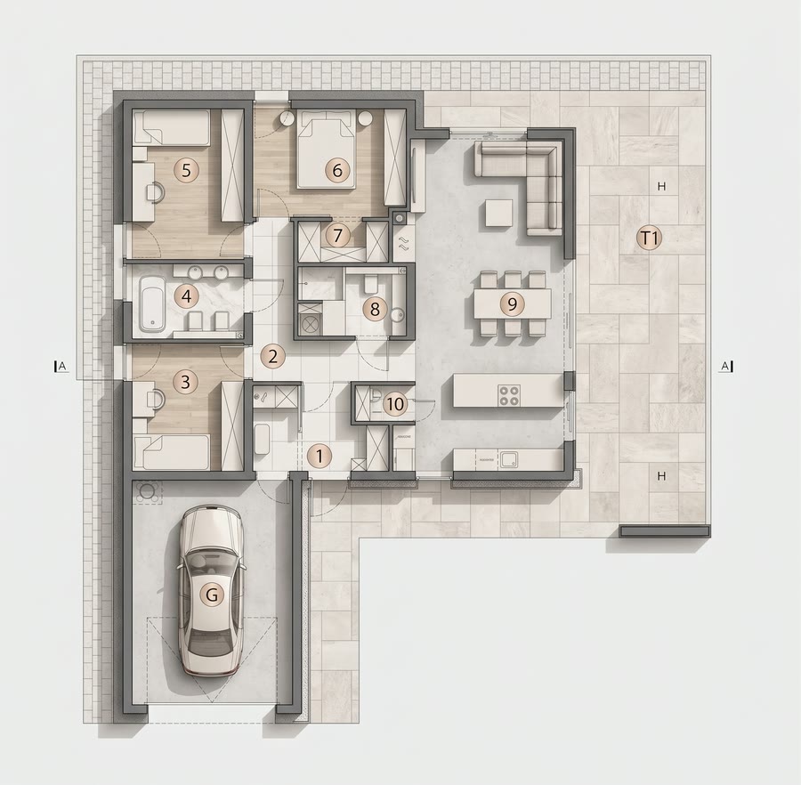 Pôdorys prízemia rodinného domu Modern 01